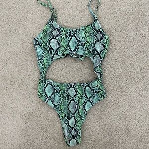 Green Snakeskin One Piece Swim